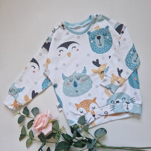 Sweater Gr. 110 Tiergesichter blau